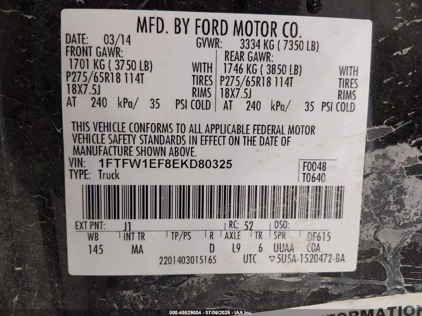 2014 FORD F-150 PICKUP 5.0L V-8 DOHC, VVT, 360HP