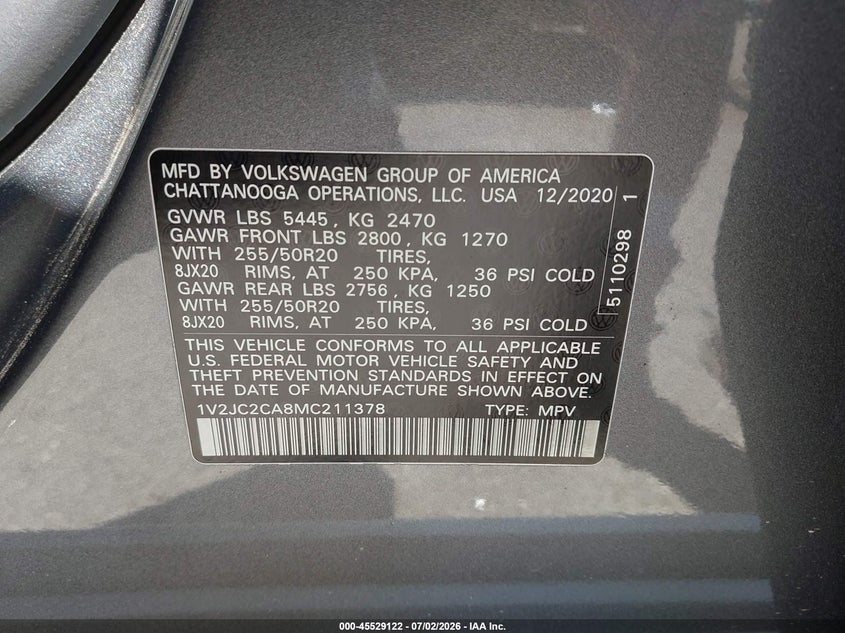2021 Volkswagen Atlas Cross Sport 2.0T Se W/Technology VIN: 1V2JC2CA8MC211378 Lot: 45529122