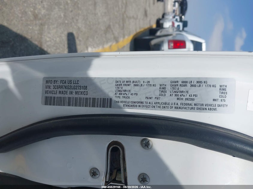 2020 Ram 1500 Classic Tradesman 4X4 5'7 Box VIN: 3C6RR7KG2LG273108 Lot: 45529166