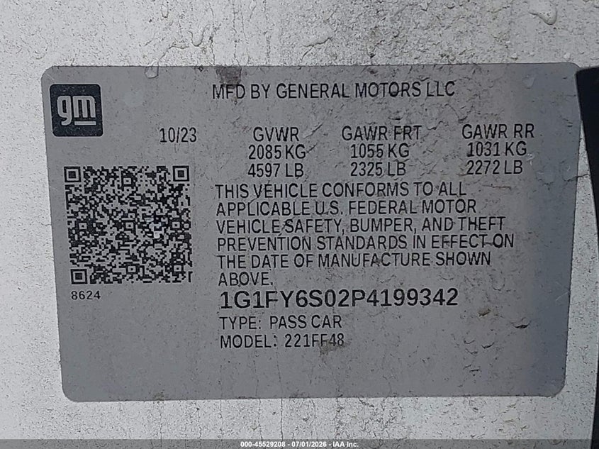 2023 Chevrolet Bolt Euv Fwd Lt VIN: 1G1FY6S02P4199342 Lot: 45529208