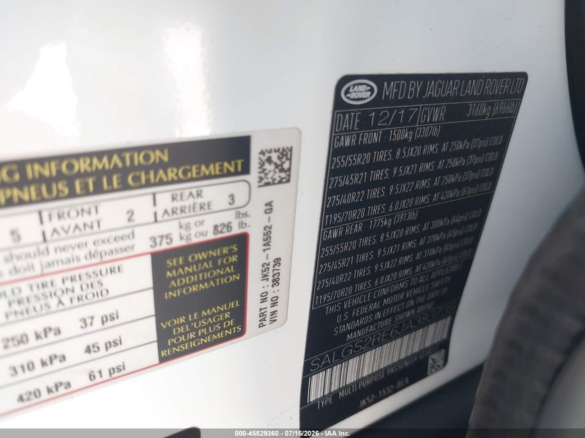 2018 LAND ROVER RANGE ROVER SPORT UTILITY VEHICLE 5.0L V-8 DI, DOHC, VVT, SUPERCHARGER, 518HP