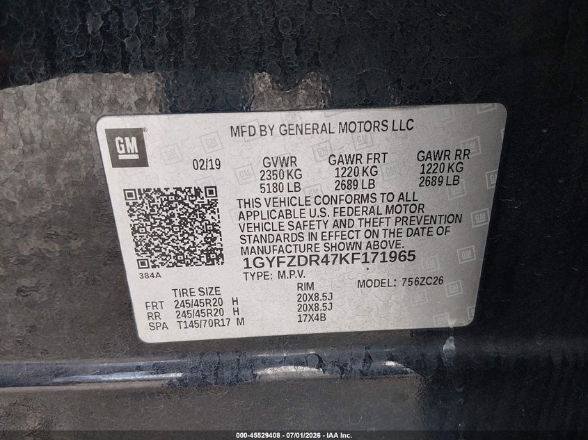 2019 Cadillac Xt4 Premium Luxury VIN: 1GYFZDR47KF171965 Lot: 45529408