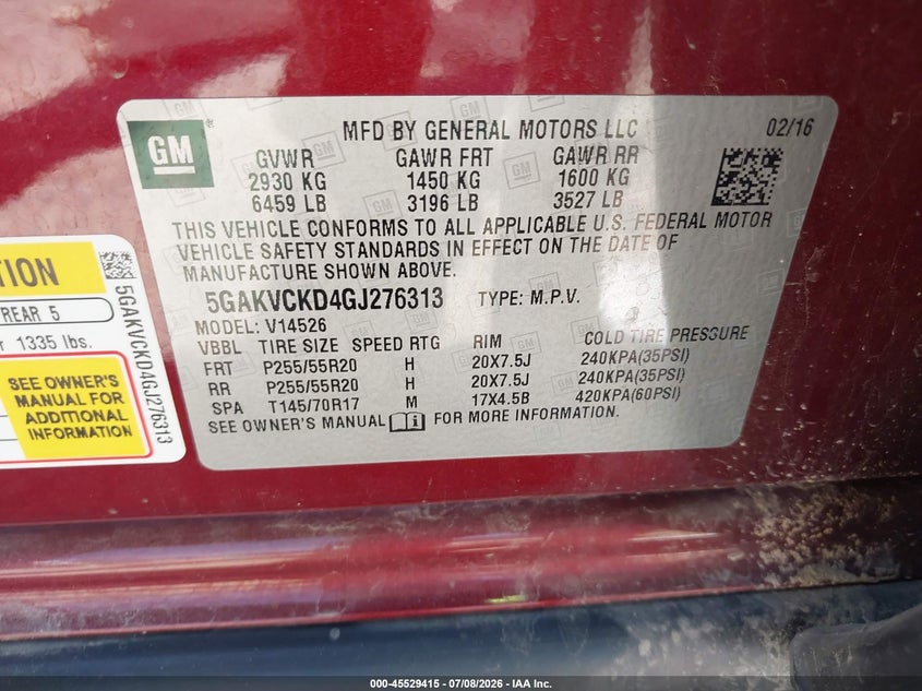 2016 Buick Enclave Premium VIN: 5GAKVCKD4GJ276313 Lot: 45529415