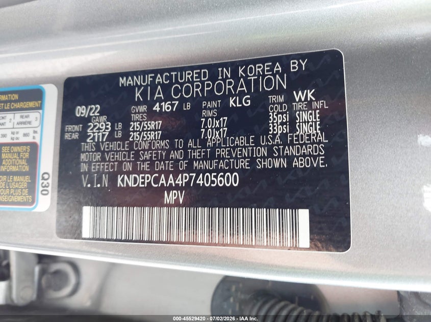 2023 Kia Seltos Lx VIN: KNDEPCAA4P7405600 Lot: 45529420