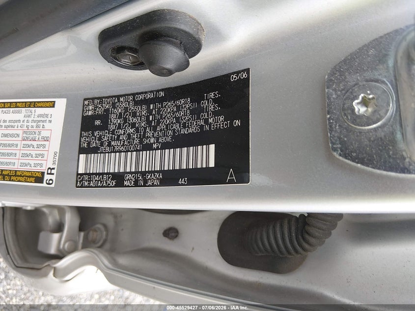 2006 TOYOTA 4RUNNER SPORT UTILITY VEHICLE 4.0L V-6 DOHC, VVT, 236HP