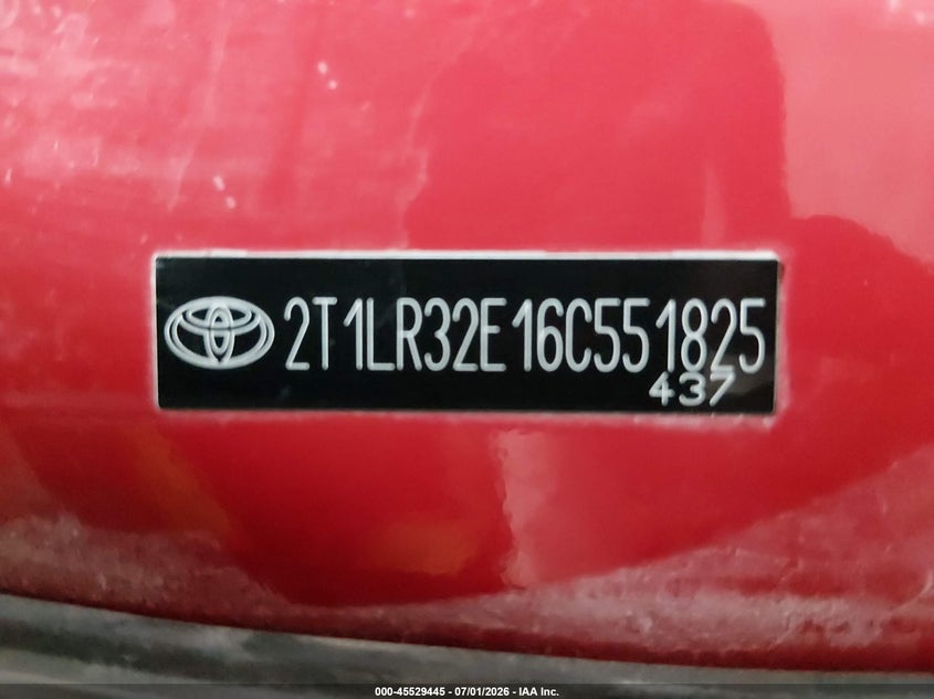 2006 Toyota Matrix Xr VIN: 2T1LR32E16C551825 Lot: 45529445