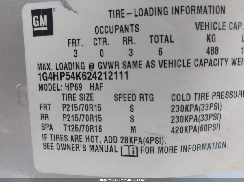 2002 Buick Lesabre Custom VIN: 1G4HP54K624212111 Lot: 45529574