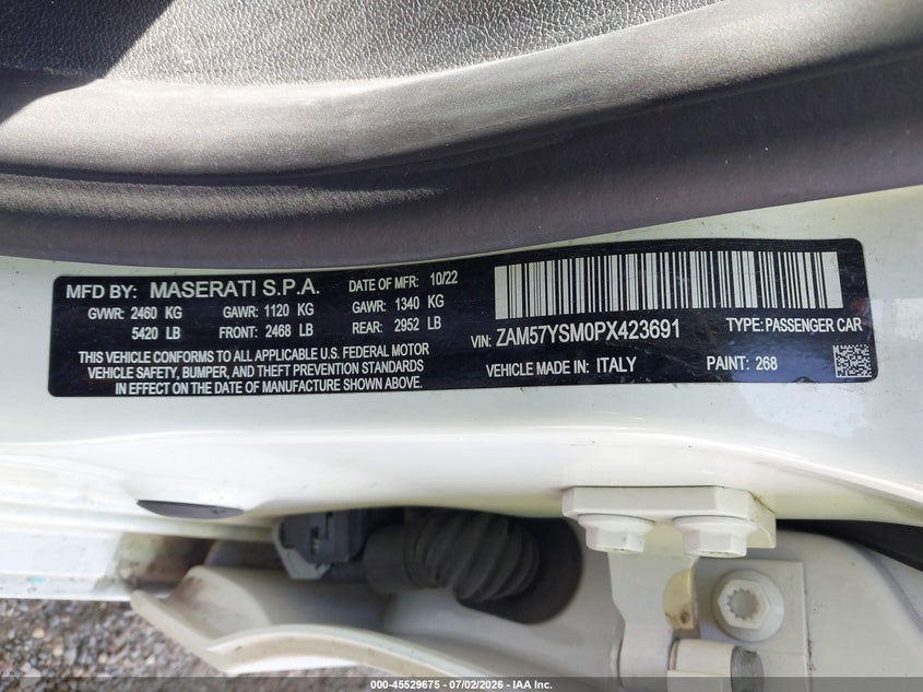 2023 Maserati Ghibli Modena VIN: ZAM57YSM0PX423691 Lot: 45529675