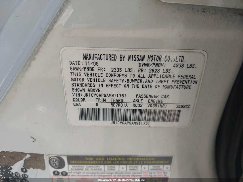 2010 Infiniti M35 VIN: JN1CY0AP9AM911751 Lot: 45529772