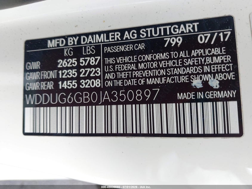 2018 Mercedes-Benz S 450 VIN: WDDUG6GB0JA350897 Lot: 45530080