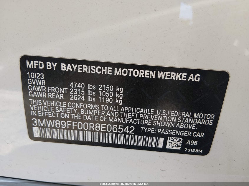 BMW 330I 2024 VIN 3MW89FF00R8E06542