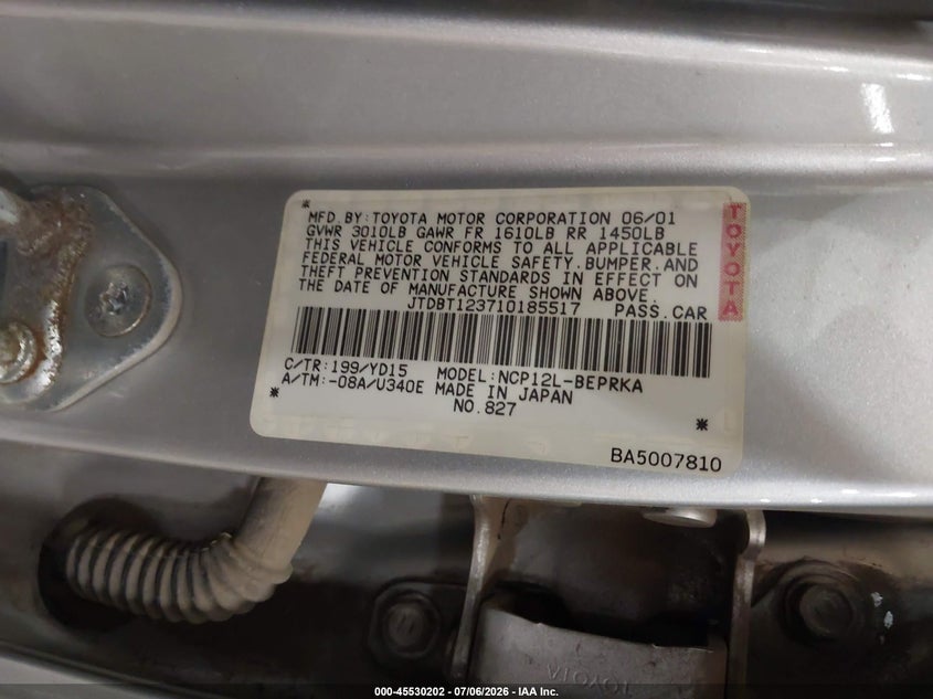 2001 Toyota Echo VIN: JTDBT123710185517 Lot: 45530202