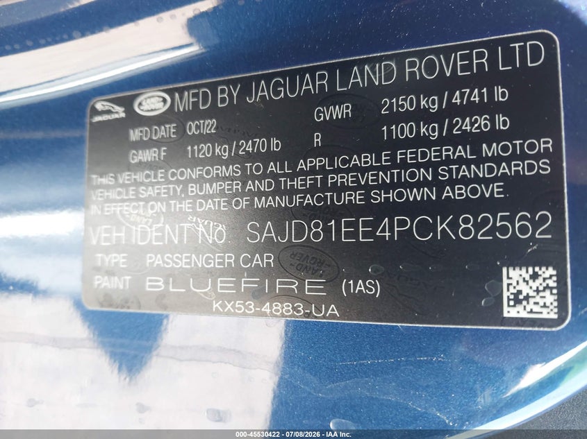2023 Jaguar F-Type P450 R-Dynamic Awd Automatic VIN: SAJD81EE4PCK82562 Lot: 45530422