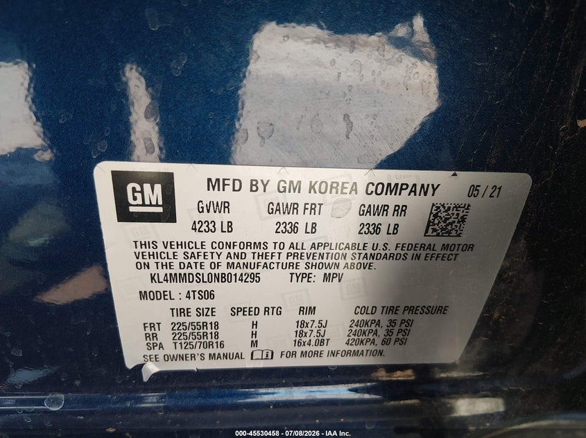 2022 Buick Encore Gx Fwd Select VIN: KL4MMDSL0NB014295 Lot: 45530458