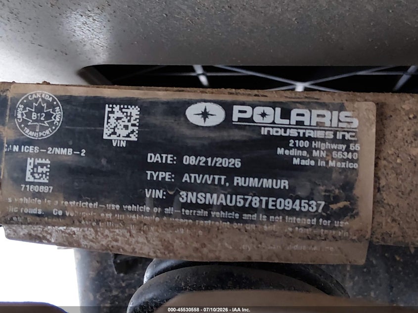 2026 Polaris Ranger Sp 570 Northstar Edition VIN: 3NSMAU578TE094537 Lot: 45530558