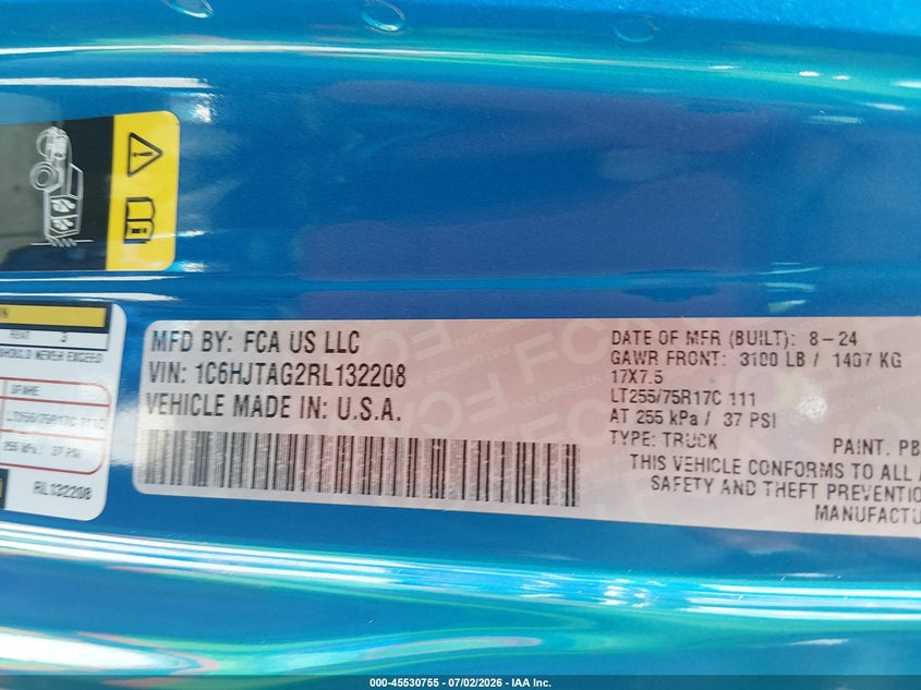 2024 Jeep Gladiator High Tide VIN: 1C6HJTAG2RL132208 Lot: 45530755