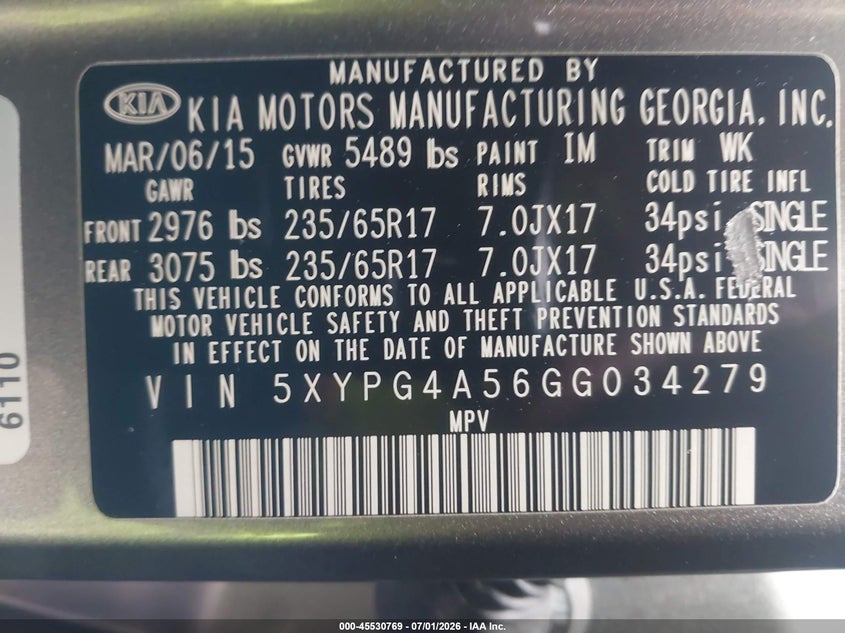 2016 KIA SORENTO SPORT UTILITY VEHICLE 3.3L V-6 DI, DOHC, VVT, 290HP
