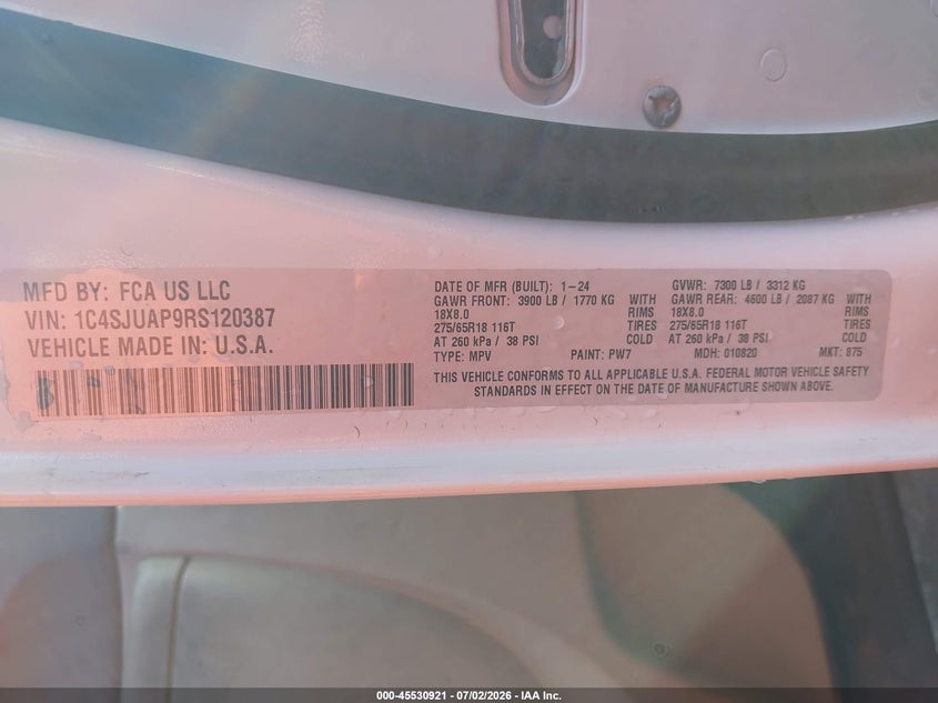 2024 Jeep Wagoneer Series I 4X2 VIN: 1C4SJUAP9RS120387 Lot: 45530921