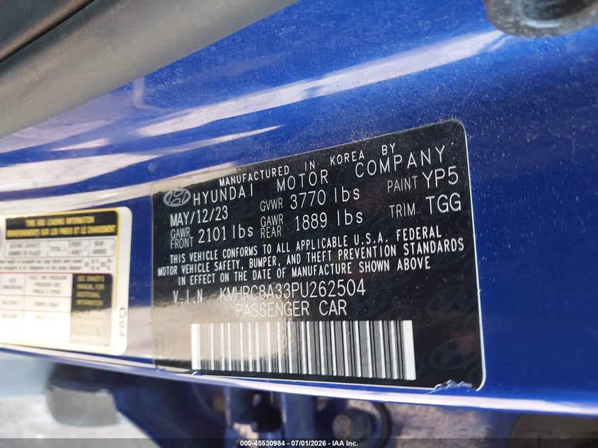 2023 Hyundai Venue Sel VIN: KMHRC8A33PU262504 Lot: 45530984