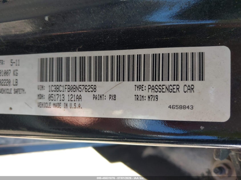 2011 CHRYSLER 200 SEDAN 2.4L I-4 DOHC, VVT, 173HP