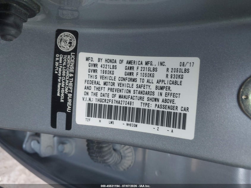 2017 HONDA ACCORD SPORT — Photo 9