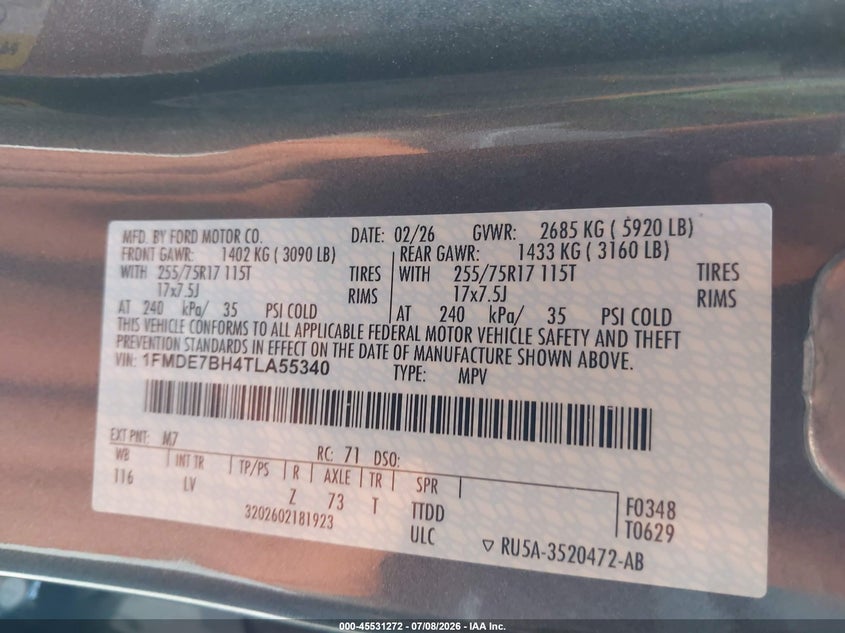 2026 Ford Bronco Big Bend VIN: 1FMDE7BH4TLA55340 Lot: 45531272
