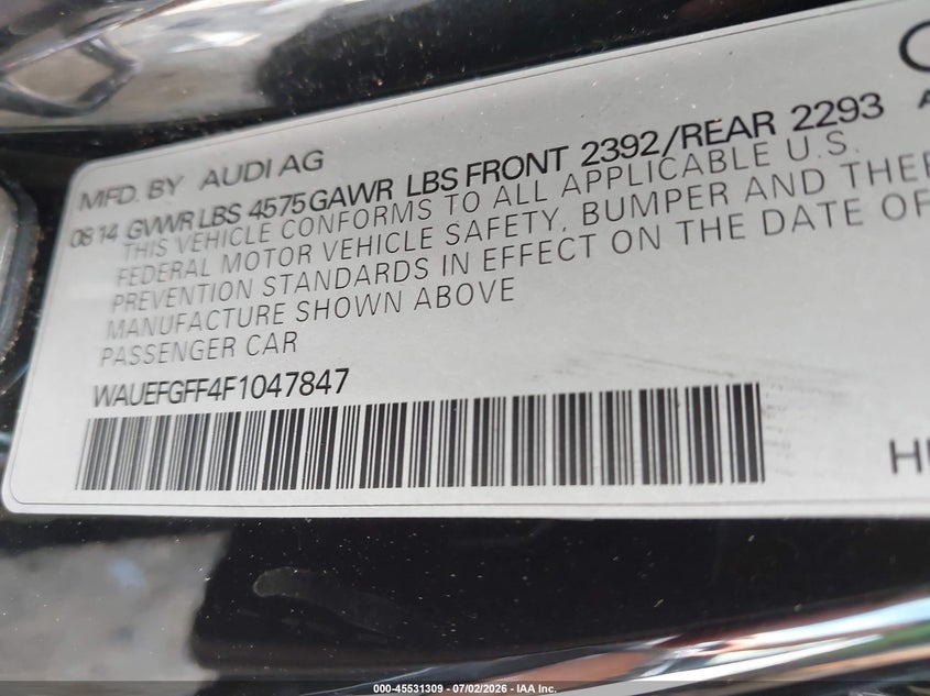 2015 Audi A3 2.0T Premium VIN: WAUEFGFF4F1047847 Lot: 45531309