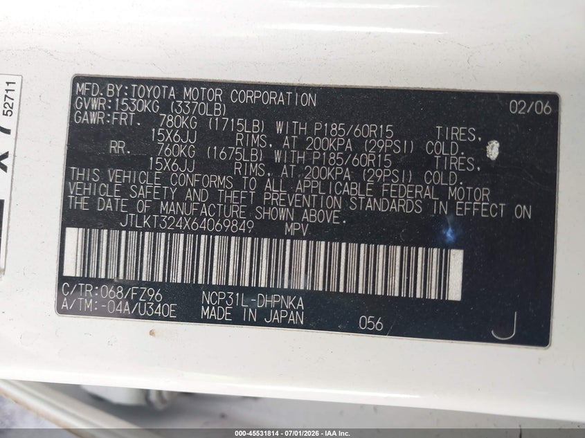 2006 Scion Xb VIN: JTLKT324X64069849 Lot: 45531814