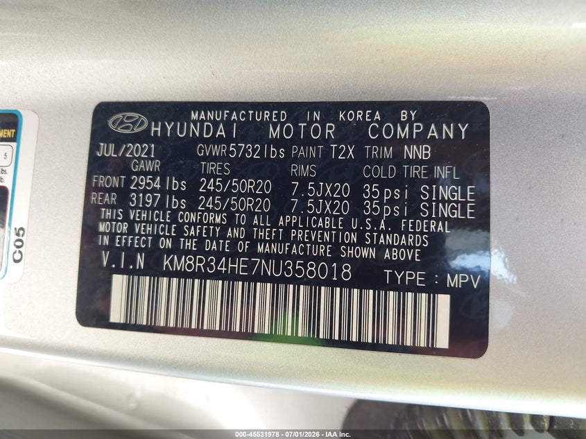 2022 Hyundai Palisade Sel VIN: KM8R34HE7NU358018 Lot: 45531978