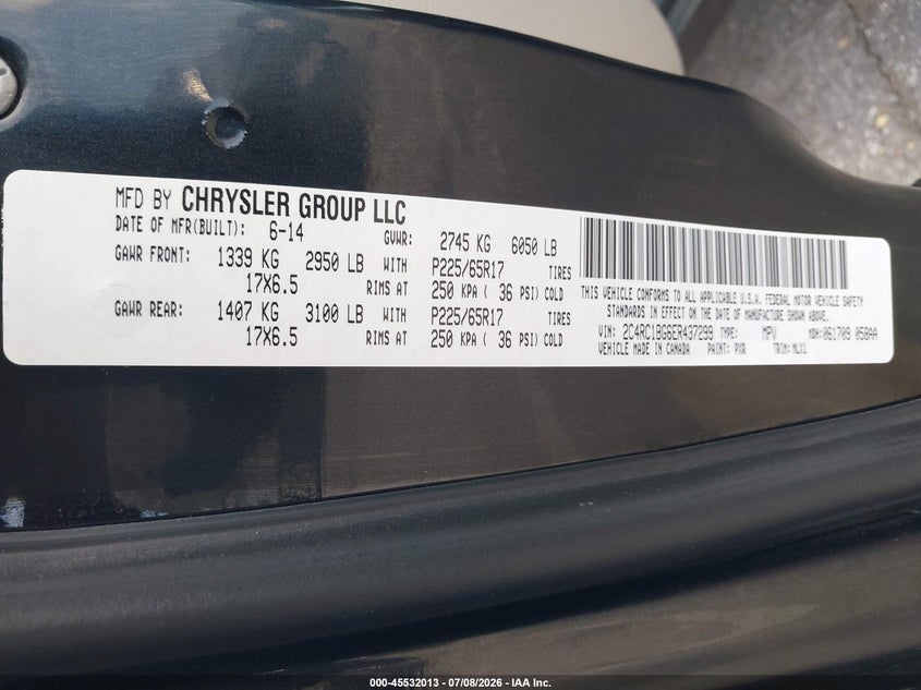 2014 Chrysler Town & Country Touring VIN: 2C4RC1BG6ER437299 Lot: 45532013