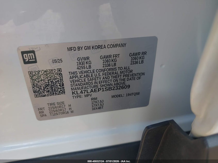 2025 Buick Envista Preferred Fwd VIN: KL47LAEP1SB232609 Lot: 45532124