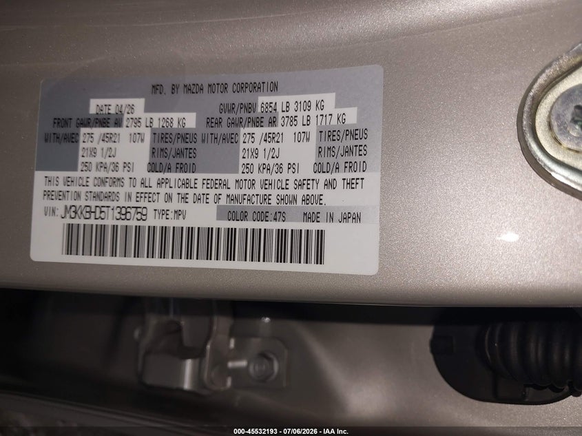 2026 Mazda Cx-90 3.3 Turbo Preferred VIN: JM3KKBHD5T1396759 Lot: 45532193
