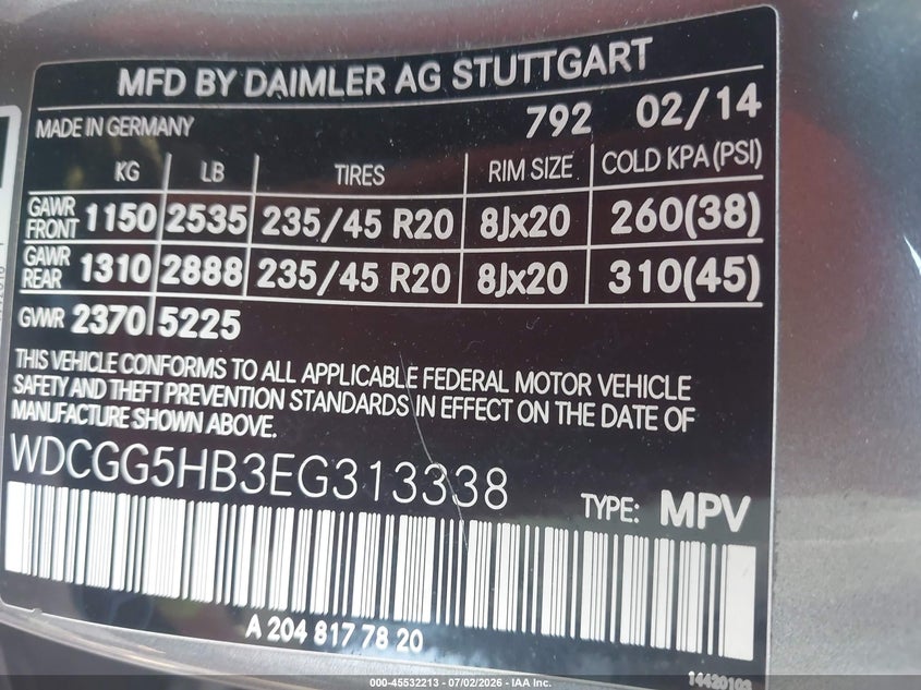 2014 Mercedes-Benz Glk 350 VIN: WDCGG5HB3EG313338 Lot: 45532213