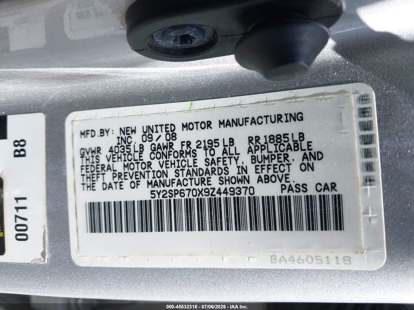 2009 Pontiac Vibe VIN: 5Y2SP670X9Z449370 Lot: 45532316