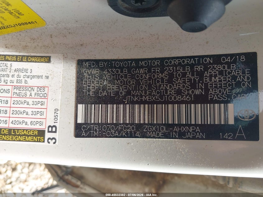 2018 Toyota C-Hr Xle Premium VIN: JTNKHMBX5J1008461 Lot: 45532382