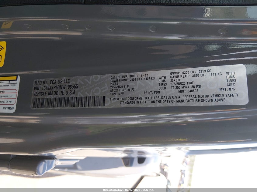2022 Jeep Wrangler 4Xe Unlimited Sahara 4X4 VIN: 1C4JJXP63NW198565 Lot: 45532442