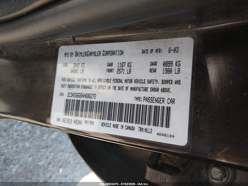 2004 Chrysler 300M VIN: 2C3HE66G64H686272 Lot: 45532470