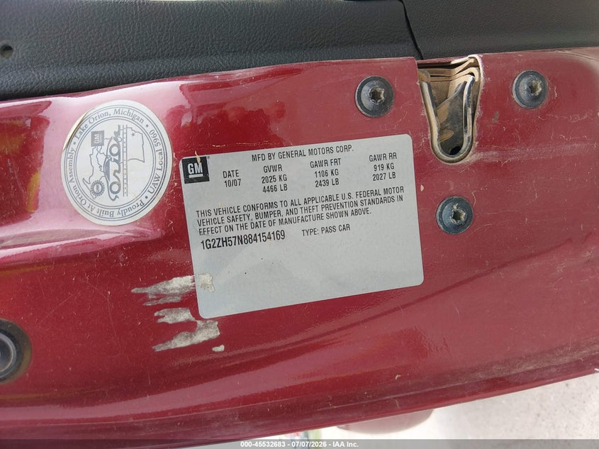2008 Pontiac G6 Gt VIN: 1G2ZH57N884154169 Lot: 45532683