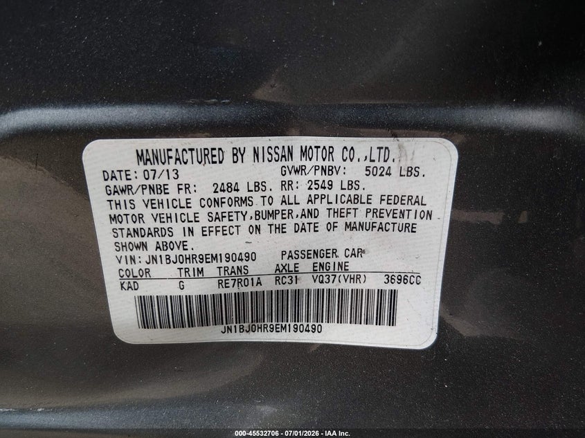 2014 Infiniti Qx50 Journey VIN: JN1BJ0HR9EM190490 Lot: 45532706