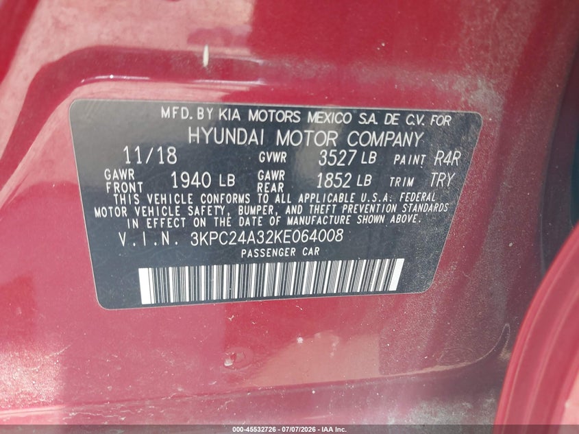 2019 HYUNDAI ACCENT SEDAN 1.6L I-4 DI, DOHC, VVT, 130HP