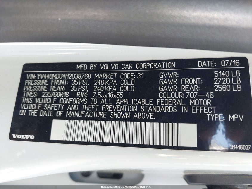 2017 Volvo Xc60 T5 Inscription VIN: YV440MDU4H2038768 Lot: 45532989