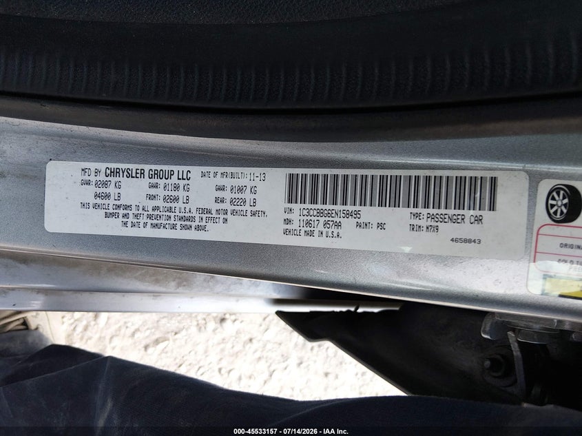 2014 Chrysler 200 Touring VIN: 1C3CCBBG6EN158495 Lot: 45533157