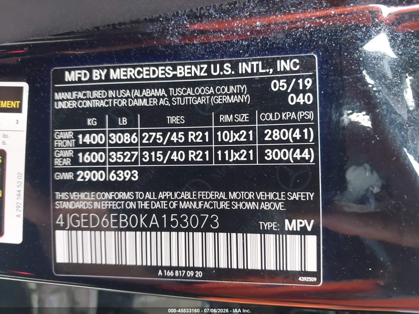 2019 Mercedes-Benz Amg Gle 43 Coupe 4Matic VIN: 4JGED6EB0KA153073 Lot: 45533160