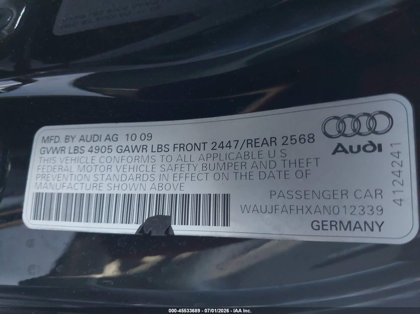 2010 Audi A5 2.0T Premium VIN: WAUJFAFHXAN012339 Lot: 45533689