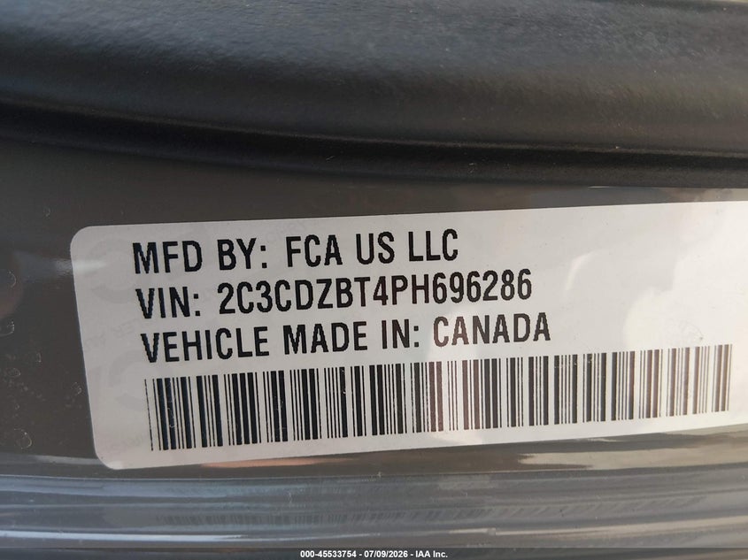 2023 Dodge Challenger R/T VIN: 2C3CDZBT4PH696286 Lot: 45533754