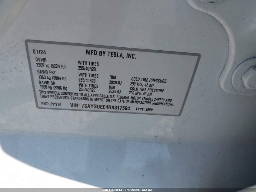 2024 TESLA MODEL Y SPORT UTILITY VEHICLE ELECTRIC