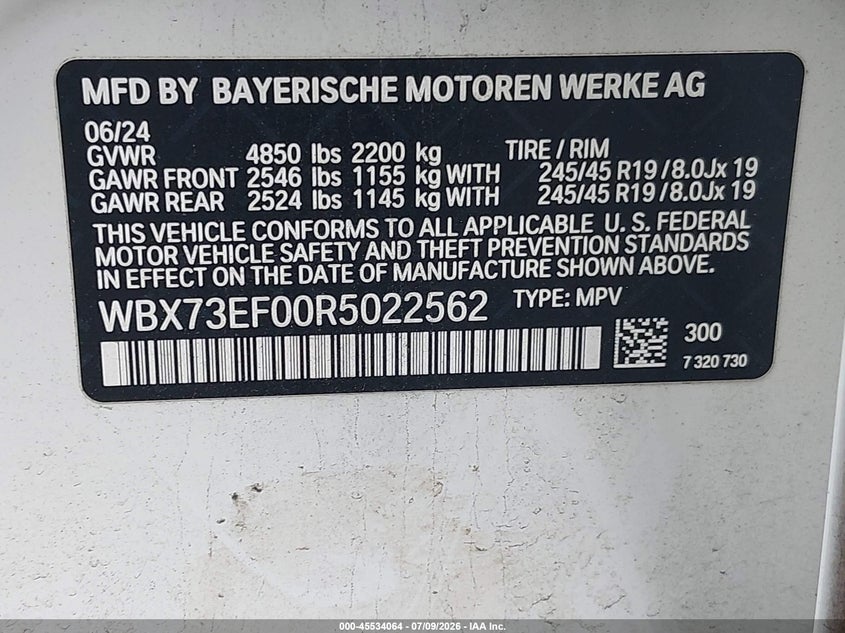 2024 BMW X1 xDrive28I VIN: WBX73EF00R5022562 Lot: 45534064