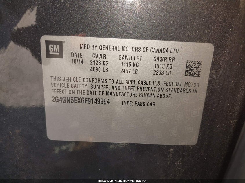2015 Buick Regal Turbo/E-Assist Premium I VIN: 2G4GN5EX6F9149994 Lot: 45534131