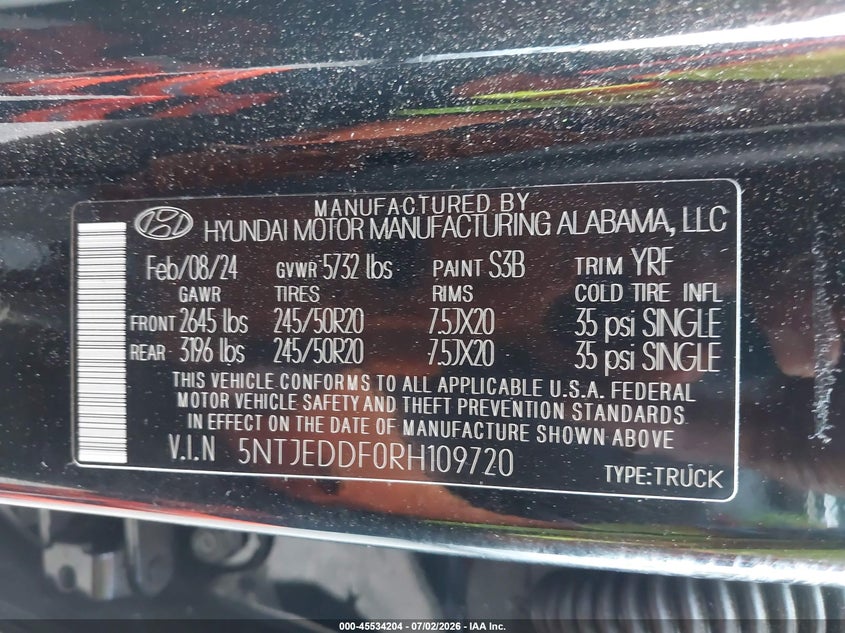 2024 Hyundai Santa Cruz Limited VIN: 5NTJEDDF0RH109720 Lot: 45534204
