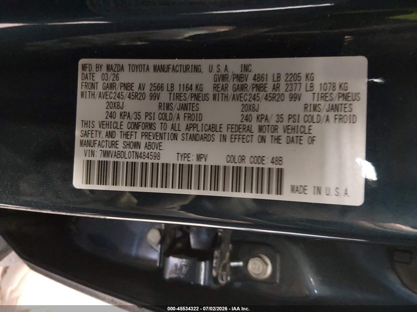 2026 Mazda Cx-50 2.5 S Premium VIN: 7MMVABDL0TN484598 Lot: 45534322
